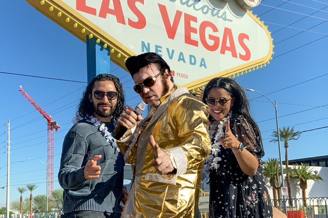 Gold Elvis Wedding or Vow Renewal at Las Vegas Sign - Where Vegas nostalgia becomes a real ceremony moment