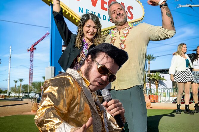 Gold Elvis Wedding or Vow Renewal at Las Vegas Sign - Photos without the grind: how the Elvis crew handles picture time