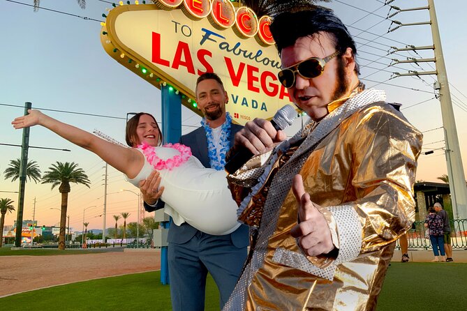 Gold Elvis Wedding or Vow Renewal at Las Vegas Sign - What’s included: certificates, leis, and the Elvis wedding keepsake