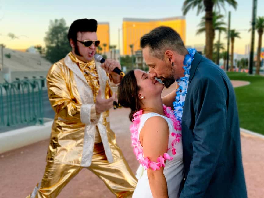Las Vegas: Gold Elvis Vow Renewal or Wedding at Welcome Sign - Keepsakes That Actually Mean Something (Certificate Plus Elvis History Props)