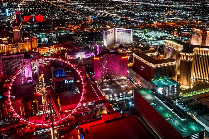 Las Vegas Strip Highlights by Helicopter at Night - The flight route: Fremont Street’s Glitter Gulch, then a Stratosphere loop