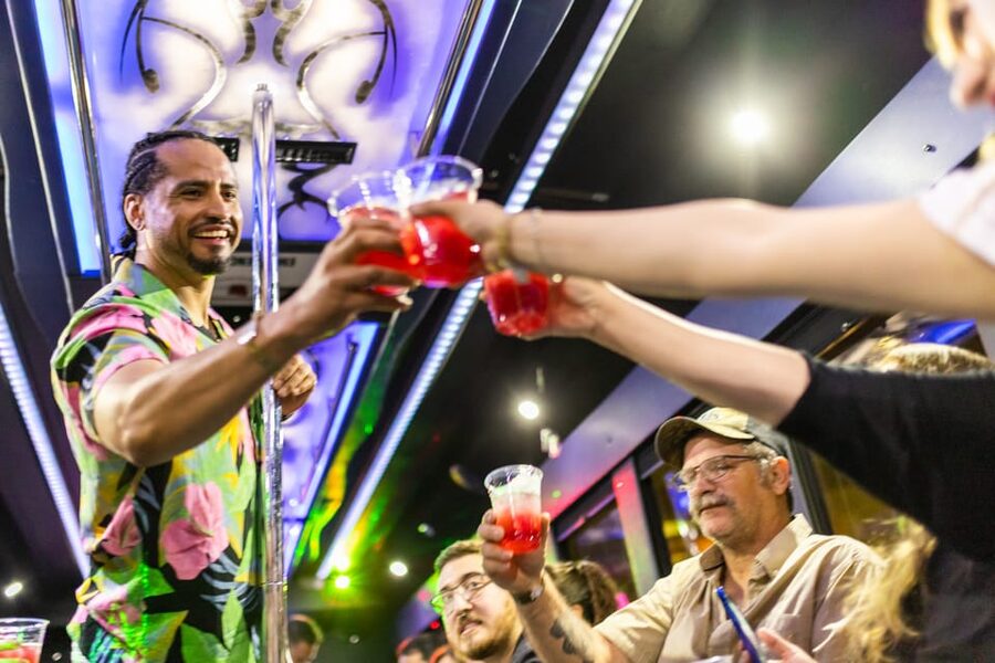 Vegas: 4-Hour Club Crawl with Party Bus Experience - Party bus energy: music, a pole, and free drinks onboard