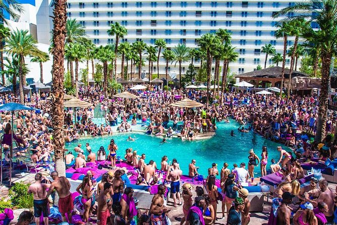 Vegas Pool Party Crawl by Party Bus w/ EZ Entry & Free Drinks - The Party Bus Experience: Strip Views With Built-In Group Energy